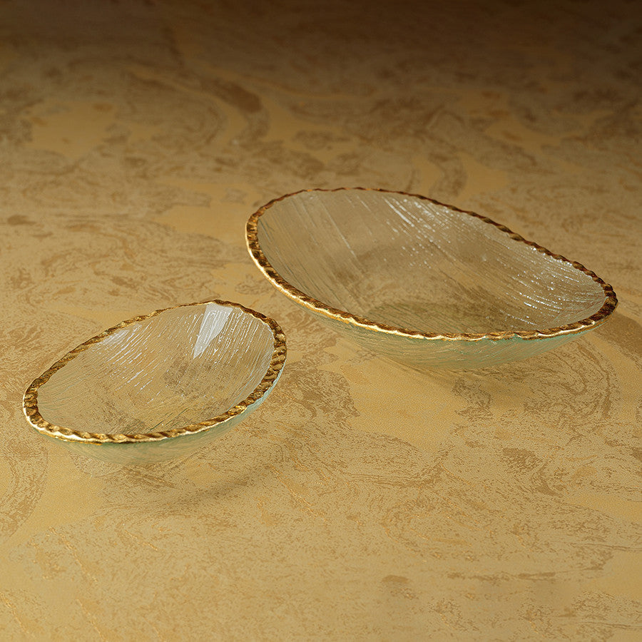 Cassiel Clear Bowls With Jagged Gold Rim, Set of 3, Large