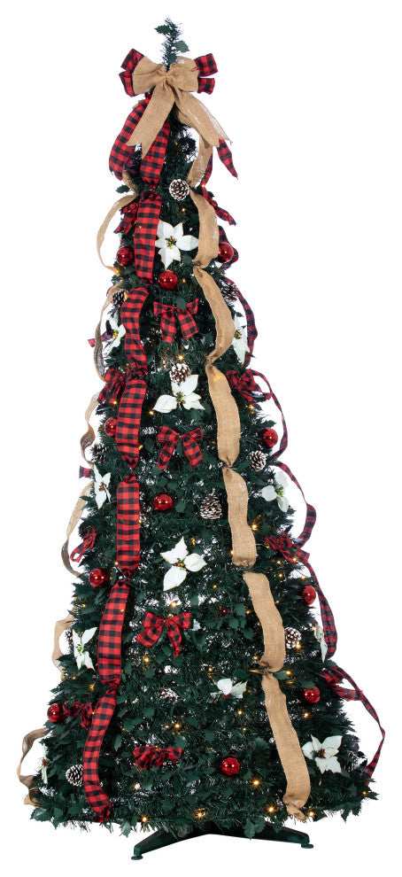 7.5' High Pop Up Pre-Lit Green Decorated Pine Tree With Warm White Lights