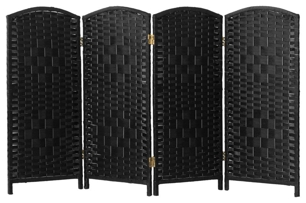 3 ft. Short Diamond Weave Fiber Room Divider Black 4 Panel