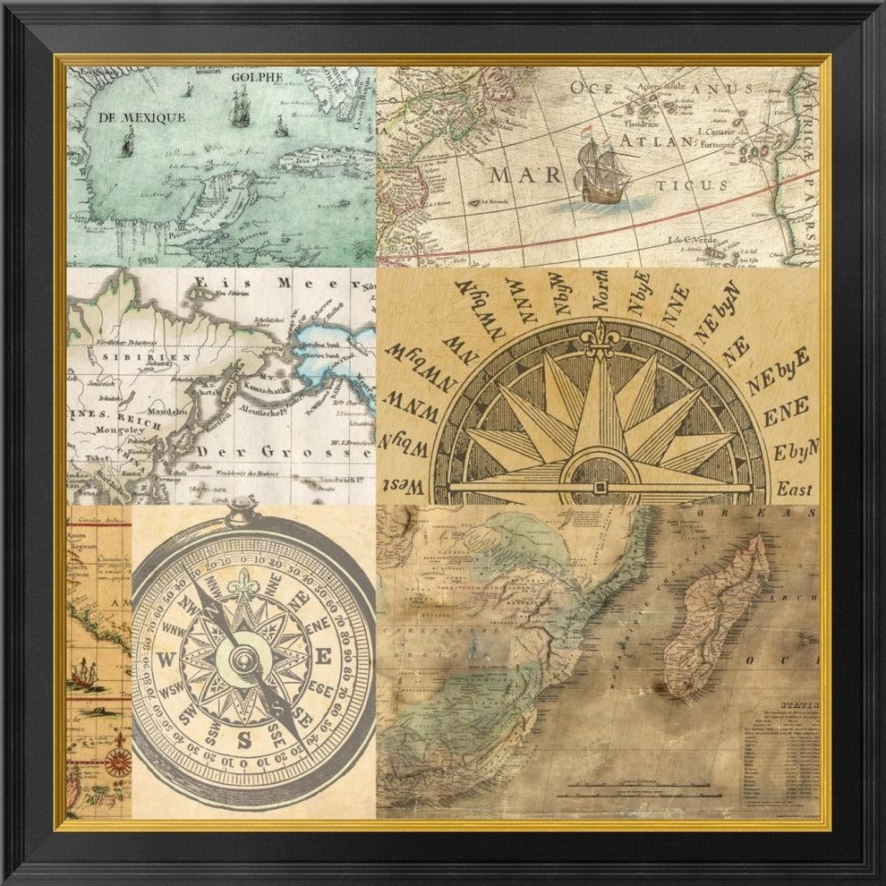 "Cahiers de voyage III" Framed Canvas Giclee by Joannoo, 28x28"