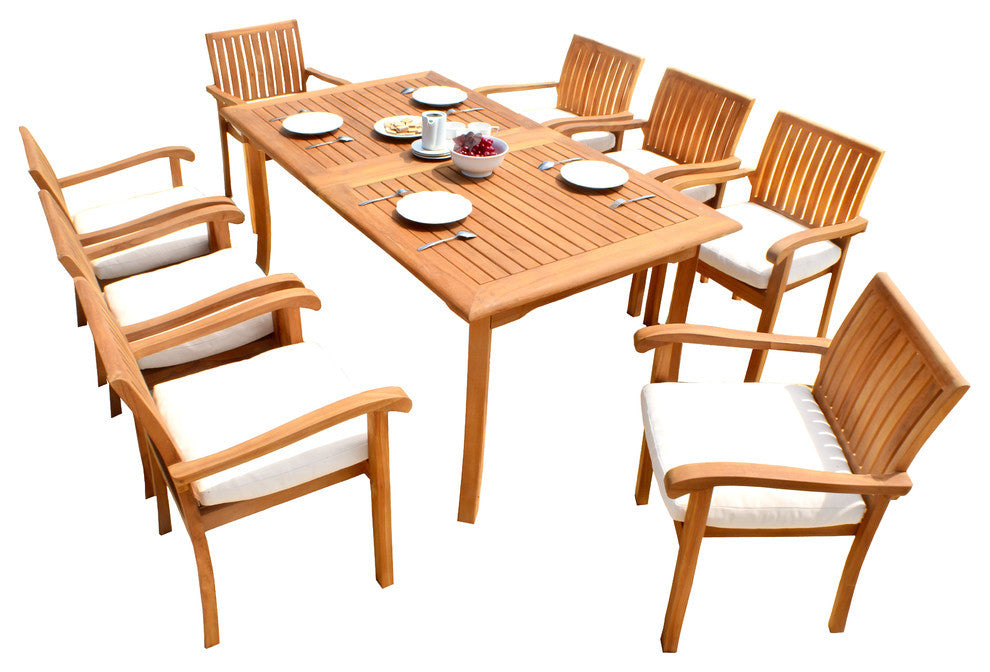 11-Piece Outdoor Teak Dining Set: 94" Rectangle Table, 10 Nain Stacking Chairs