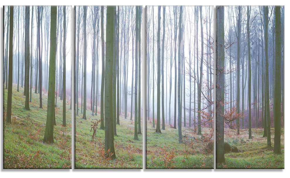 "Autumn Tree Trunks Panorama" Oversized Forest Canvas Artwork, 4 Panels, 48"x28"
