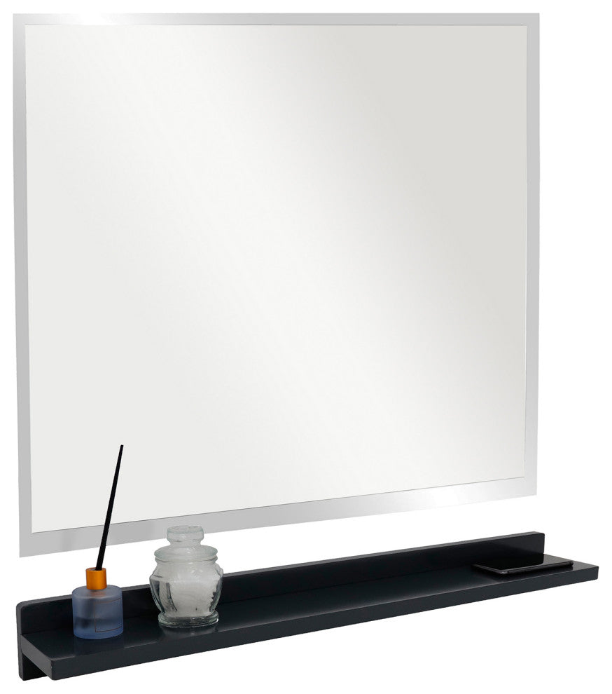 30" Dark Gray Wireless Charging Shelf and Frameless Mirror Set
