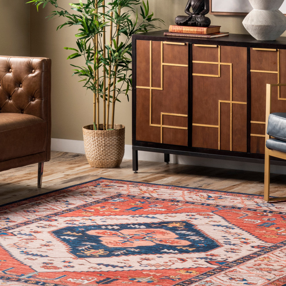 Nuloom Carolyn Machine Washable Tribal Motif Area Rug, Rust 9'x12'
