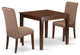 3Pc Square Table With Linen Brown Fabric Parson Chairs With Mahogany Chair Legs