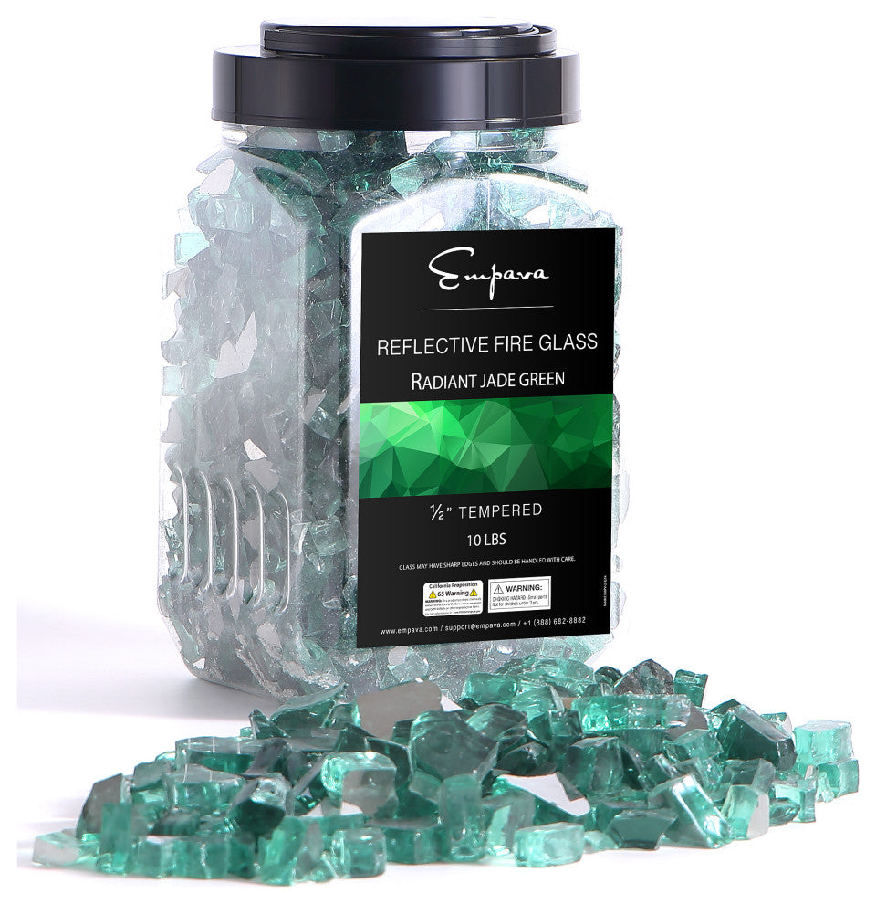 Empava 10 lbs. 1/2" Reflective Tempered Fire Glass for Gas Fire, Radiant Jade Gr