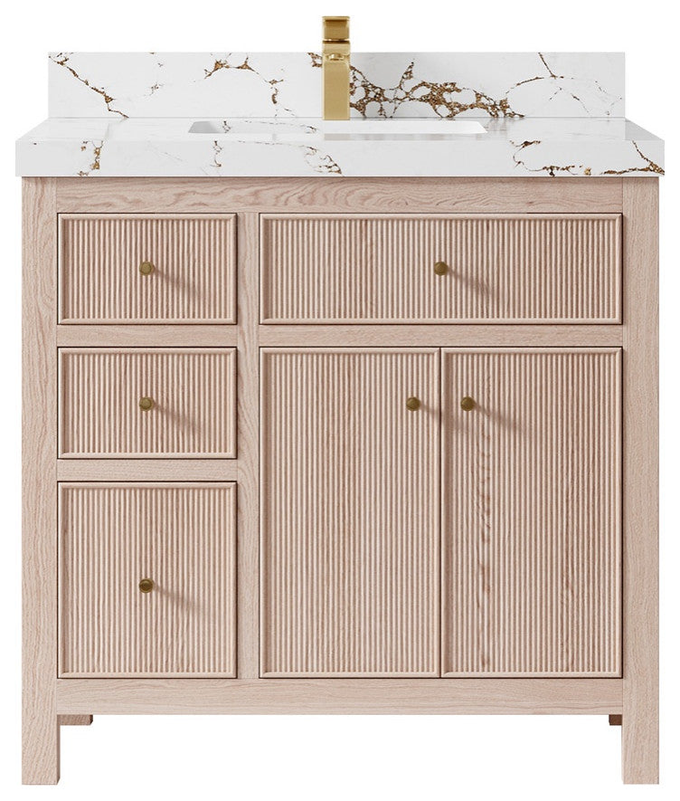 Sonoma Oak 36" Center Sink Bath Vanity With 2" Viola Gold