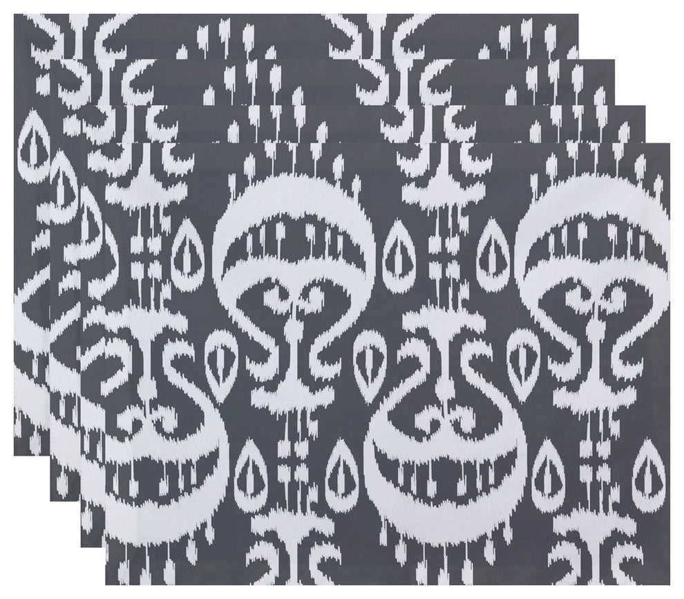 18"x14" Ikat, Geometric Print Placemat, Gray, Set of 4
