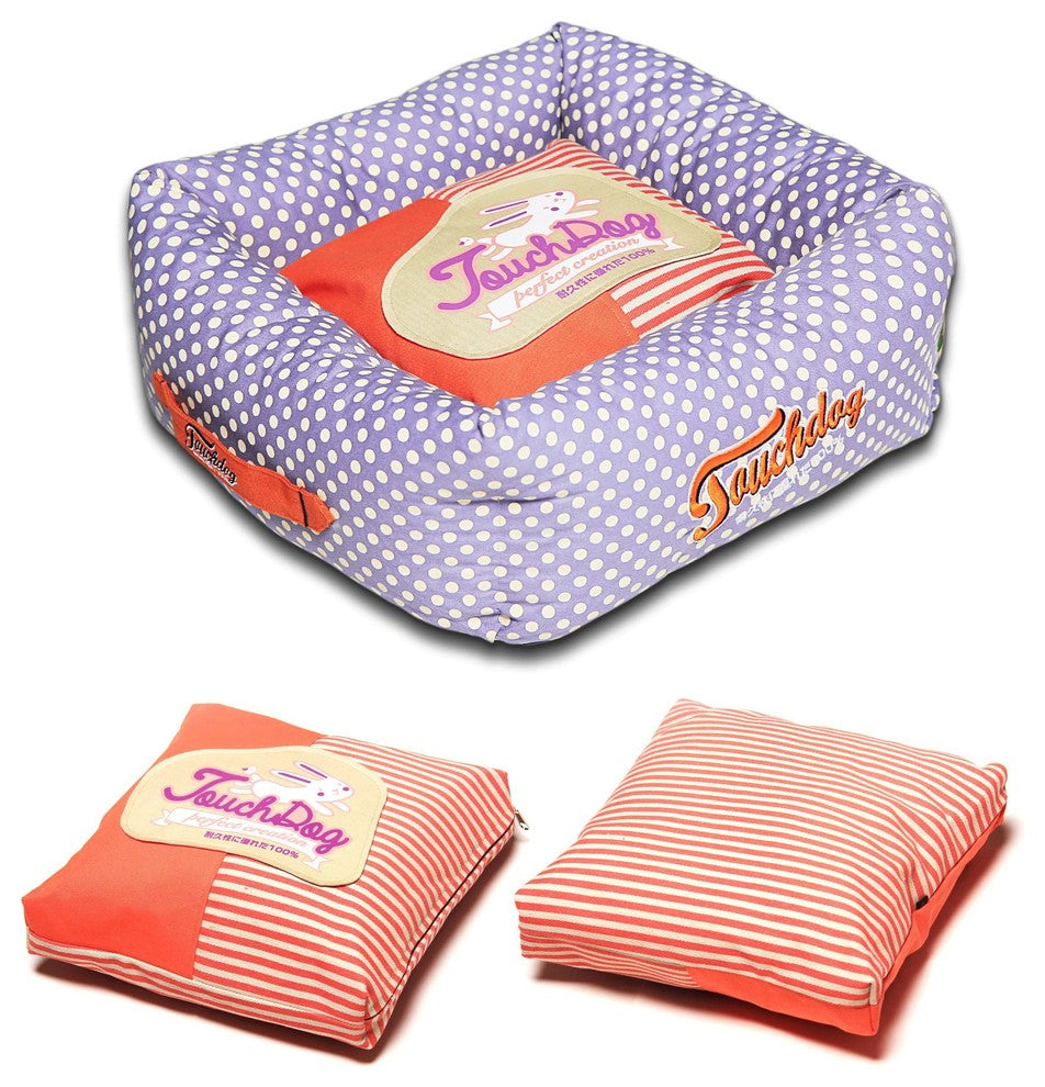 Touchdog Polka-Striped Polo Easy Wash Squared Fashion Dog Bed