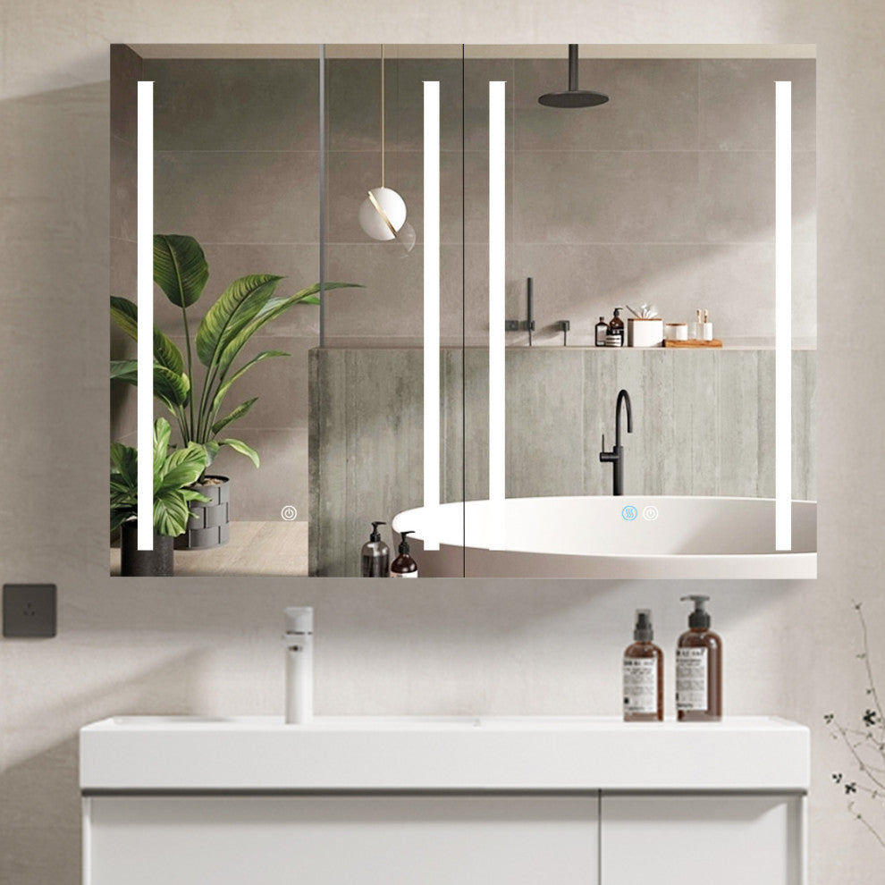 40" Aluminum Surface Mount Medicine Cabinet with Two Doors and Mirror