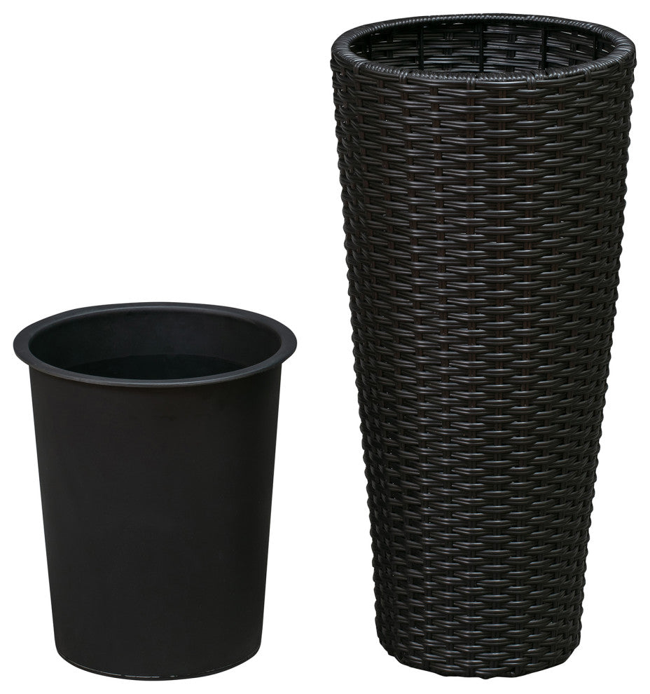 Noah Round Wicker Planter 2-Piece Set, Black