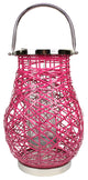 13.5" Modern Fuschia Pink Woven Iron Pillar Candle Lantern with Glass Hurricane