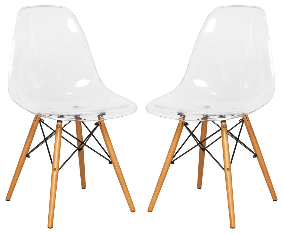 Dover Molded Dinin Side Chair, Wood Dowel Eiffel Base, Set of 2, Clear