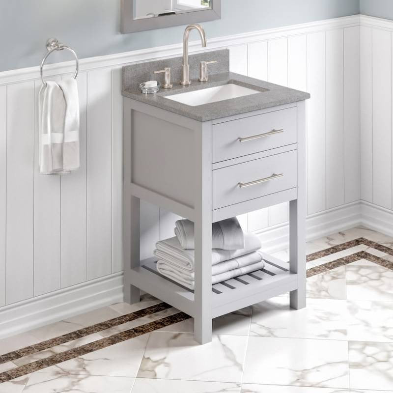 Wavecrest Contemporary Grey 24" Vanity, Steel Grey Cultured Marble Vanity Top