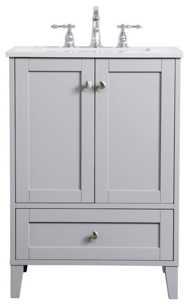 Elegant Decor Sommerville 24" Single Quartz Top Bathroom Vanity in Gray