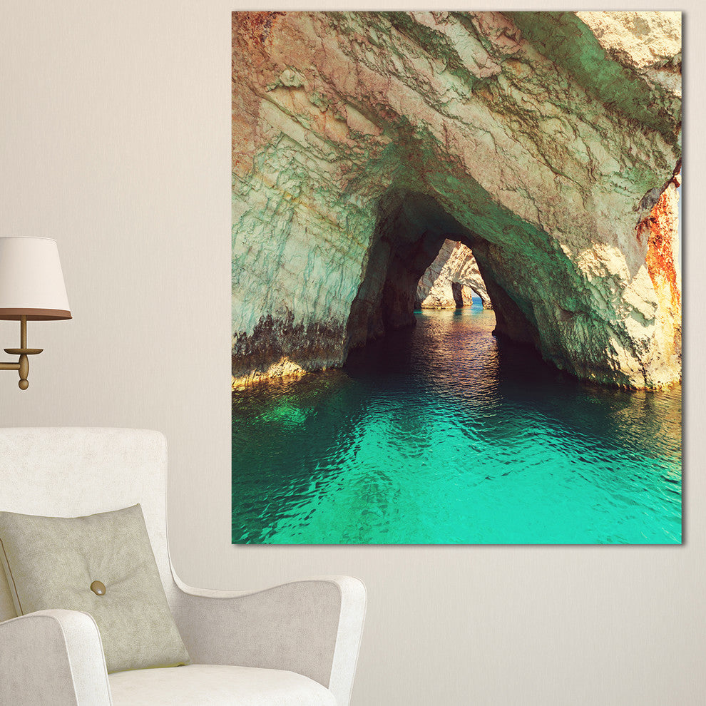 Beautiful Sea Cave in Greece, Landscape Canvas Art Print, 30"x40"