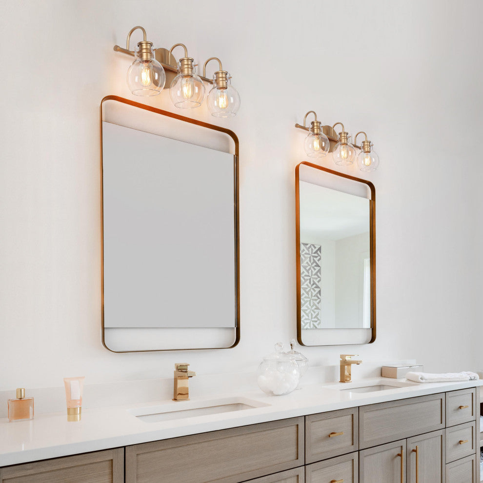 LNC 3-Light Matte Gold and Clear Glass Shade LED Modern Bathroom Vanity Light
