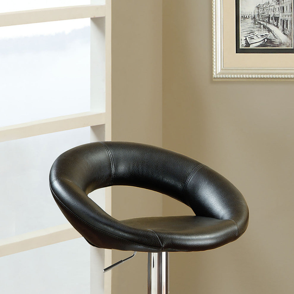 Black Faux Leather Bar Stools, Chrome(Set of 2)