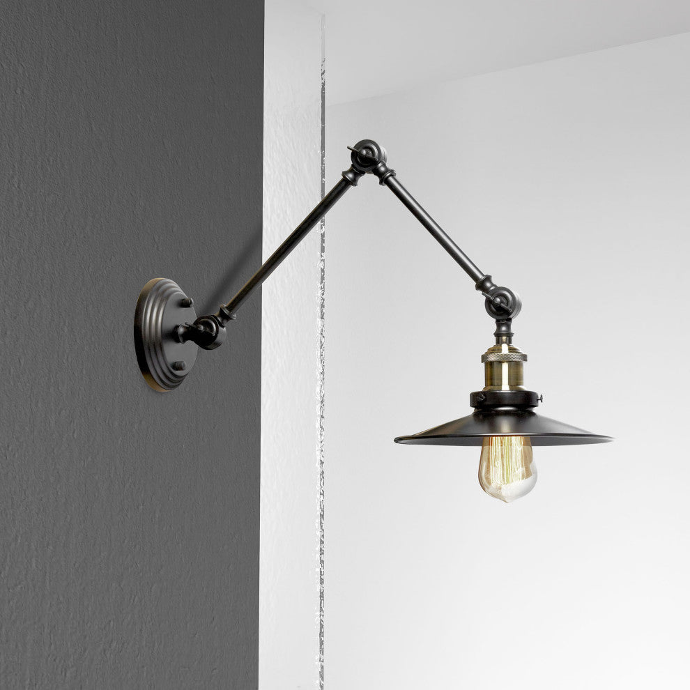 1-Light Incandescent Adjustable Wall Lamp, Blk finish