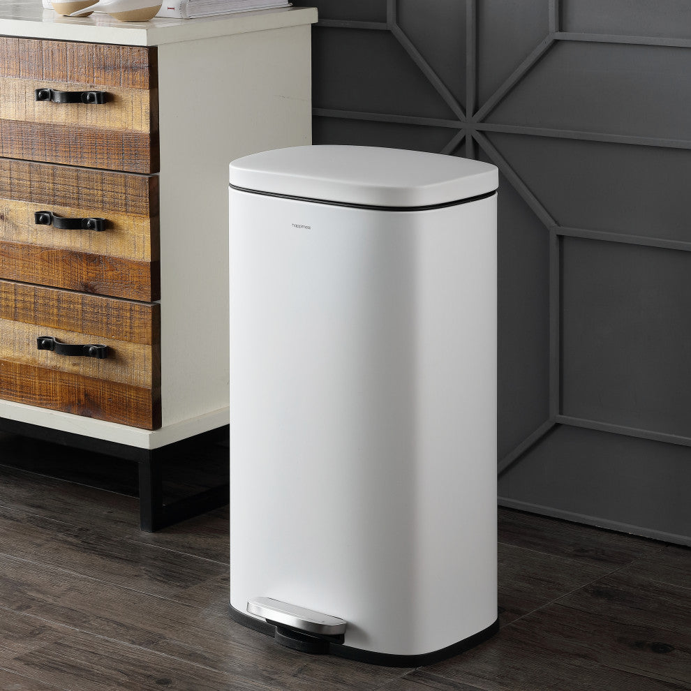 Curtis 8-Gallon Step-Open Trash Can, White