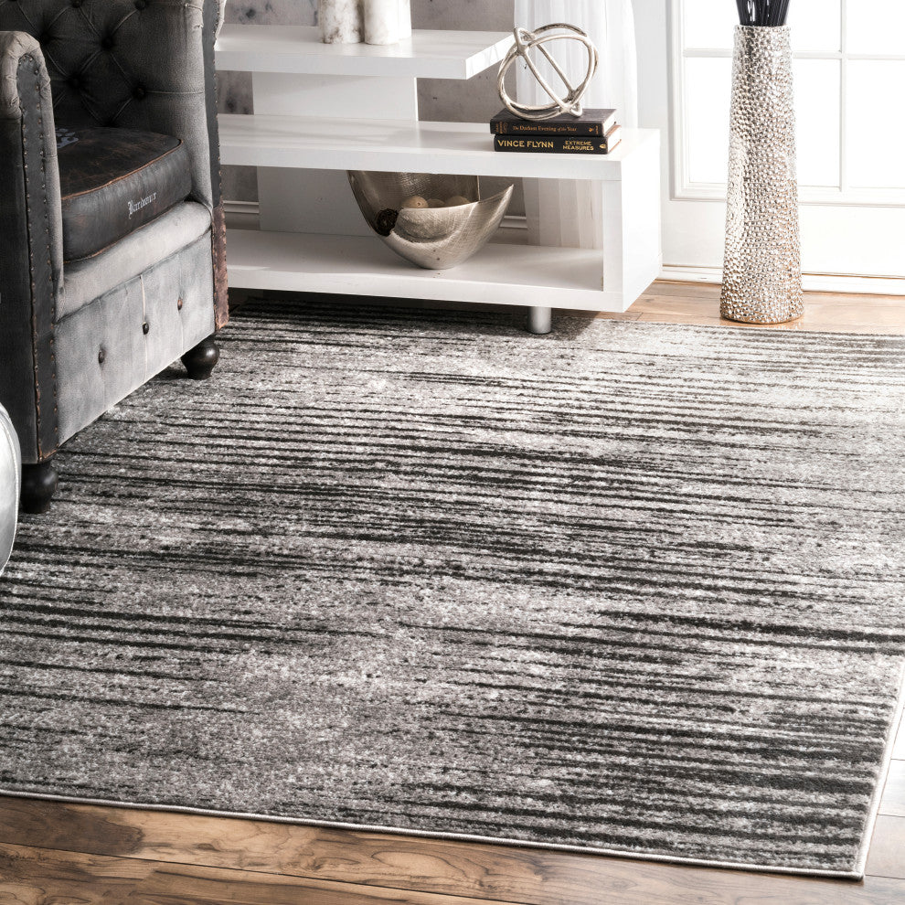 Nuloom Contemporary Faded Elsa Striped Vintage Area Rug, Grey 10'x14'