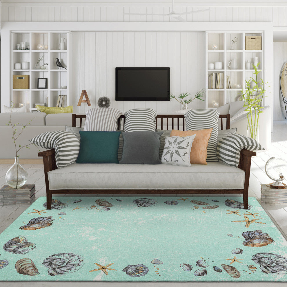 Indoor/Outdoor Seabreeze SZ9 Lagoon Machine Washable 5' x 7'6" Rug
