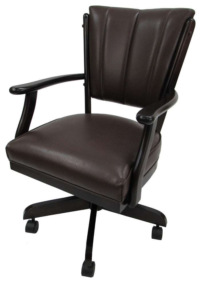 Caster Dining Chair On Wheels Solid Wood, Classic, Brown Vinyl Dark Cherry