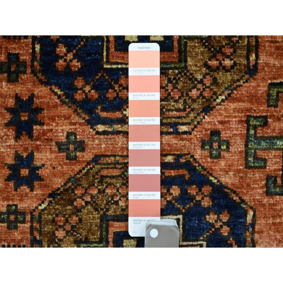 Orange Afghan Ersari with Elephant Feet Desgin Wool Oriental Rug, 2'1" x 3'0"