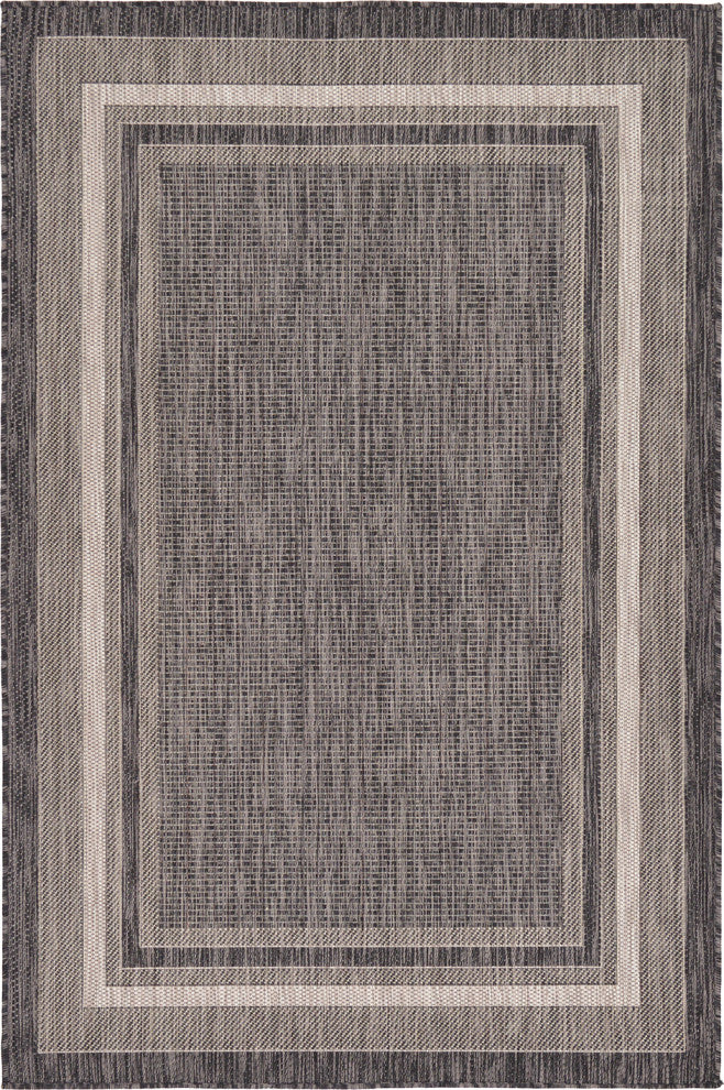 Unique Loom Black Soft Border Outdoor 4' 0 x 6' 0 Area Rug