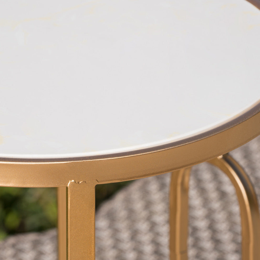 GDF Studio Tammy Outdoor 16" White Finish Faux Stone Side Table