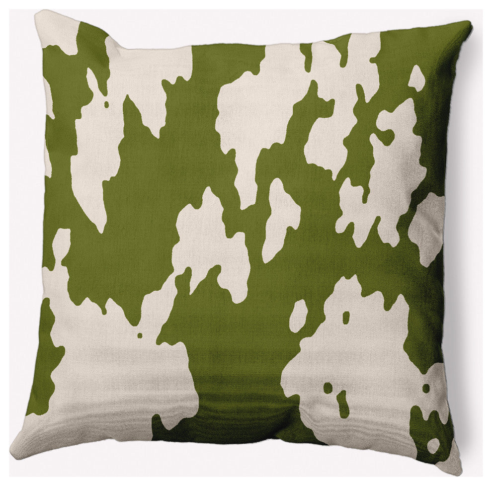 18" x 18" Moo Print Indoor/Outdoor Polyester Throw Pillow, Olive