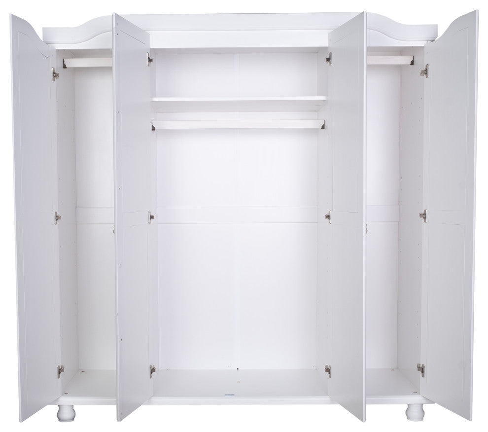 100% Solid Wood Kyle 4-Door Wardrobe, White