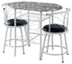 Spiky 3 Piece Black Metal With Cobblestone Wood Top Dinette Pub Set, White