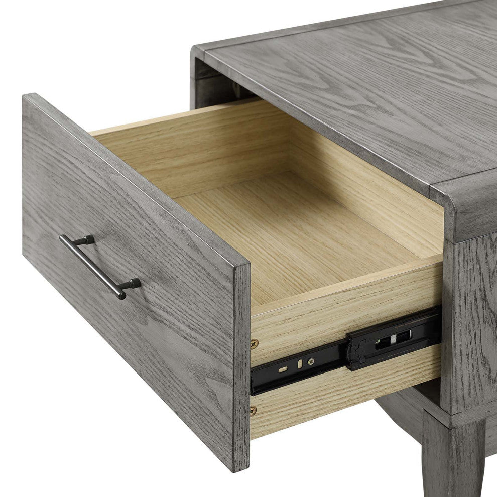 Nightstand Side End Table, Wood, Gray, Modern Farmhouse Living Room