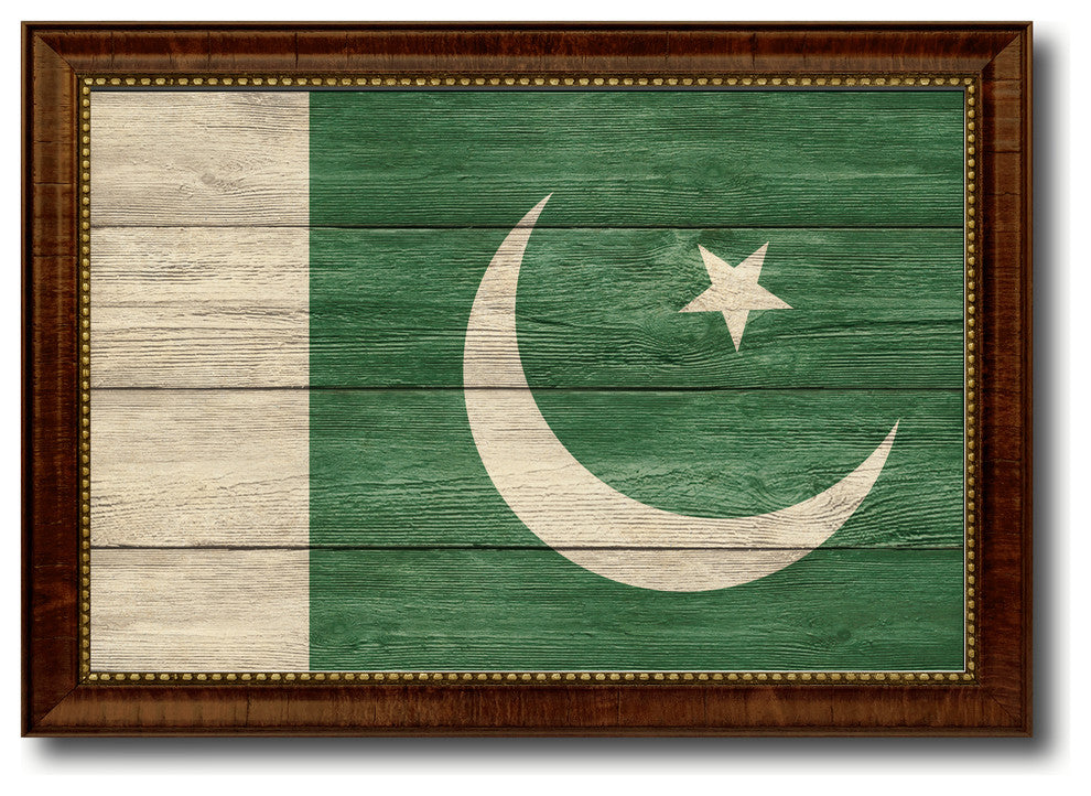 Pakistan Country Textured Flag Print With Brown Gold Frame, 15"X21"
