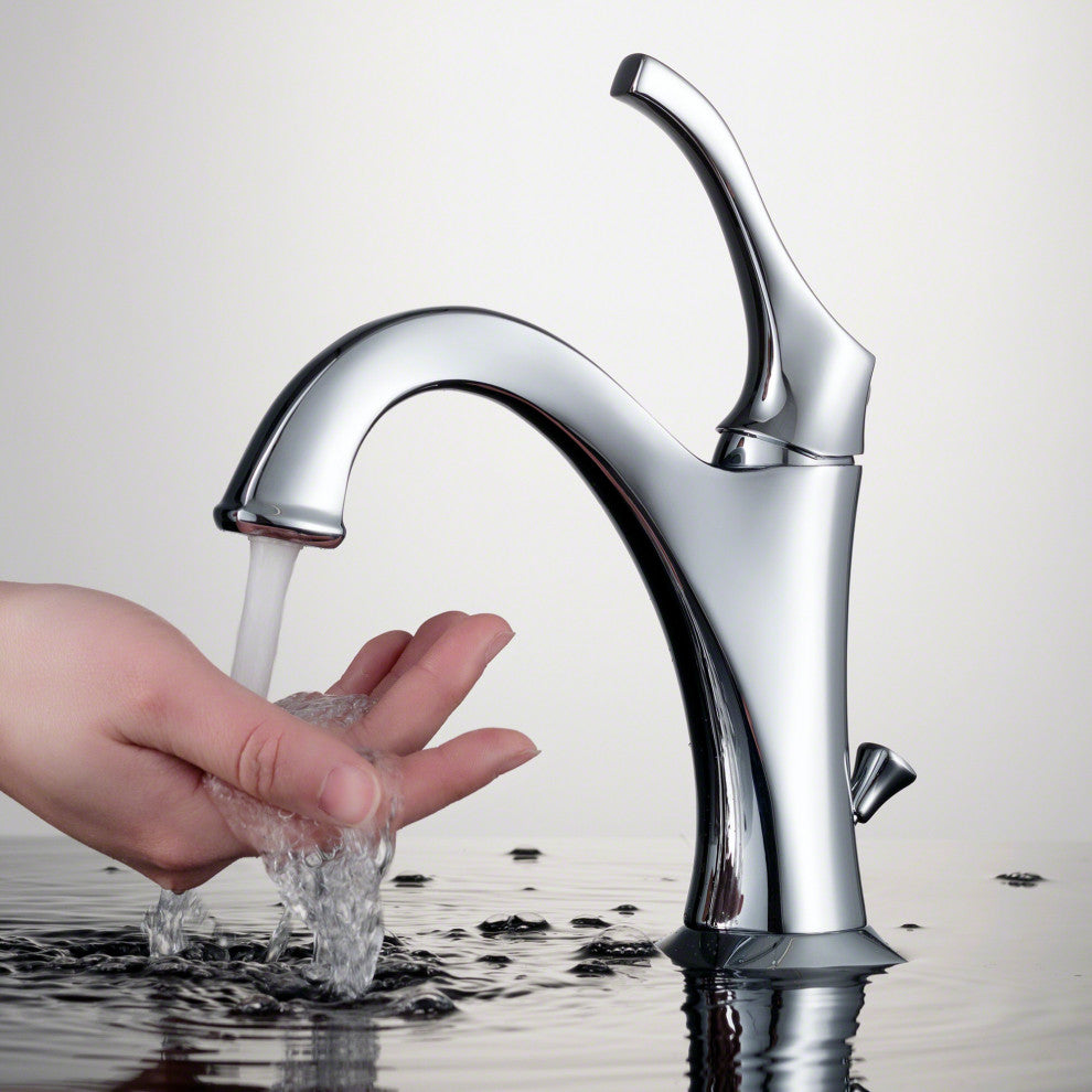 Kraus Arlo Single Handle Basin Faucet, Lift Rod Drain, Chrome, Set of 2
