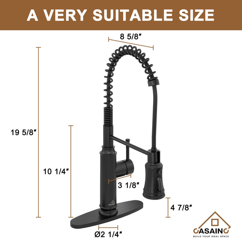 Single-Handle Spring Pull Down Sprayer Kitchen Faucet with Infrared Induction, Matte Black