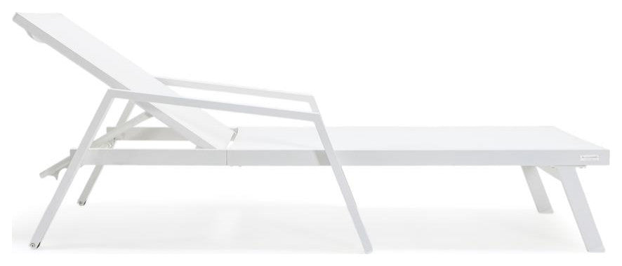 Marlin Patio Chaise Lounge Chair With Armrests in White Aluminum Frame