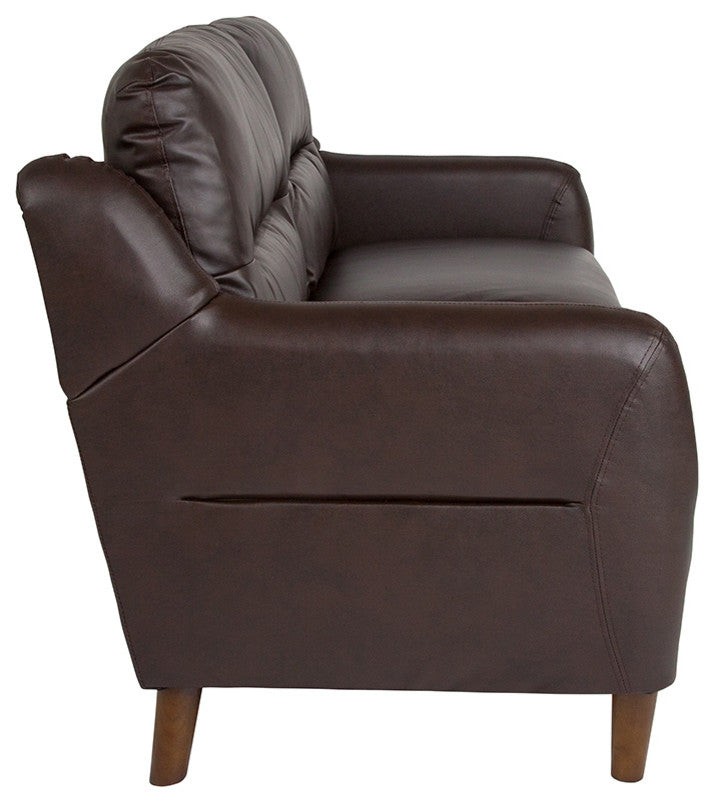Newton Hill Upholstered Bustle Back Sofa in Brown Leather