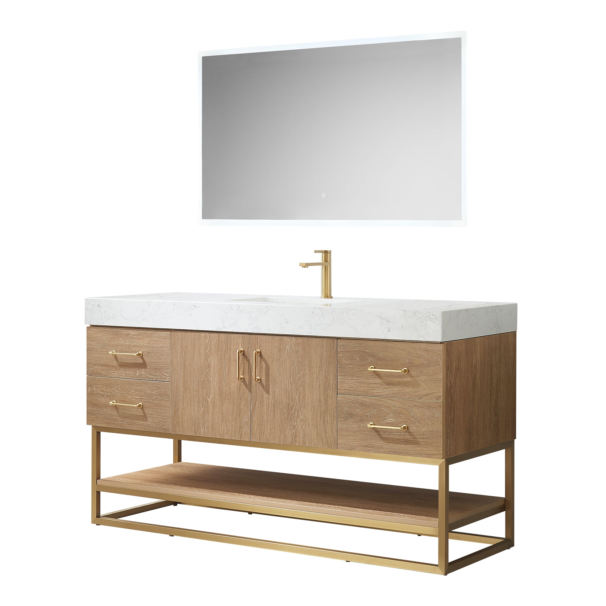 Alistair Vanity, North American Oak With Countertop, 60", With Mirror
