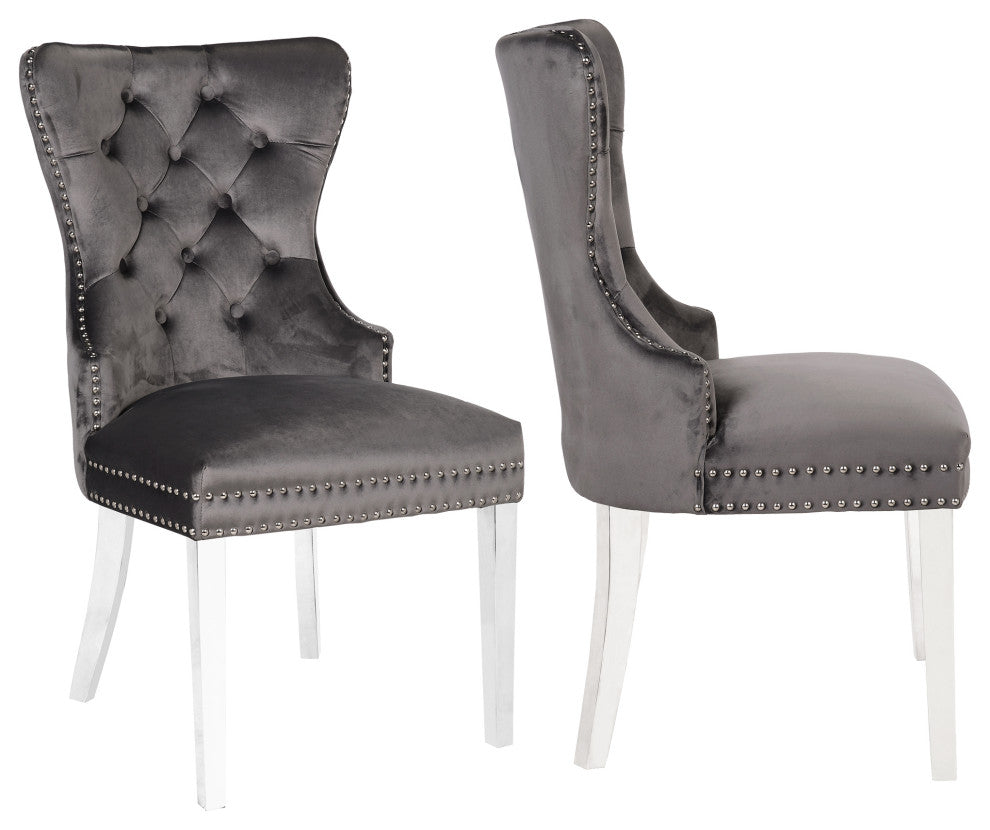 Home Beyond Tufted Velvet Wingback Dining Chairs Set of 2, Gray