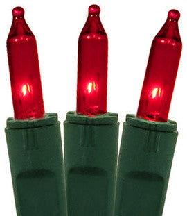 Set of 50 Red Perm-O-Snap Mini Christmas Lights, Green Wire