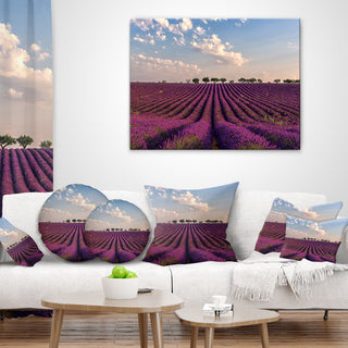 Shiny Lavender Field in Provence Landscape Printed Throw Pillow, 18"x18"