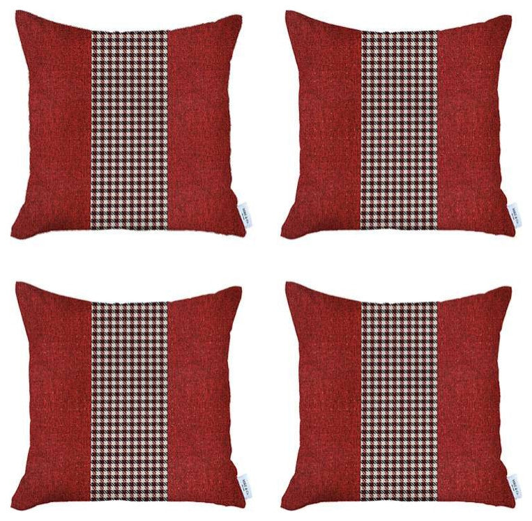 Set of 4 Red and Black Houndstooth Pillow Covers
