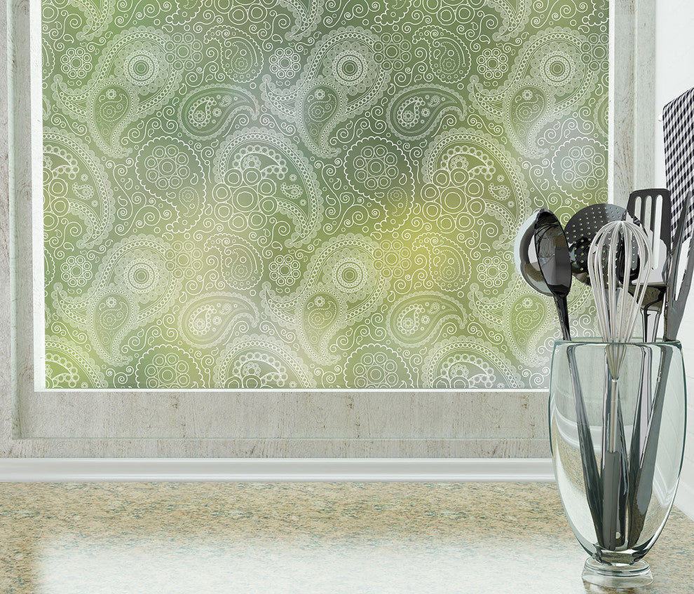 Crazy Paisley Privacy Window Film White, Non-Adhesive, Standard 36"x48"