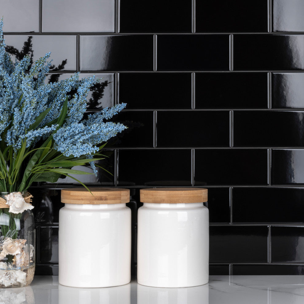 Crown Heights Ceramic Wall Tile, Glossy Black