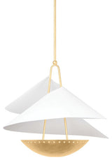 Carini Three Light Pendant in Vintage Gold Leaf/Gesso White