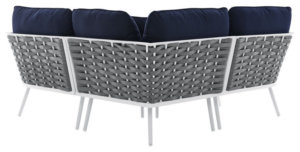 Outdoor Patio Aluminum Outdoor Patio Aluminum Small Sectional Sofa, White Navy