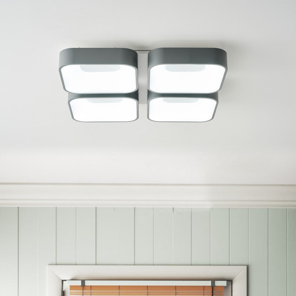 Modern White 4-Light Square LED Flush Mount Ceiling Light
