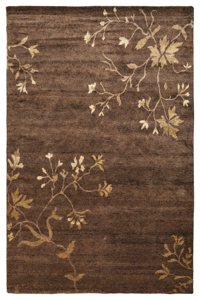 Weave & Wander Aleska Oriental Floral Hand Knot Wool Rug, Brown, 8'6"x11'6"